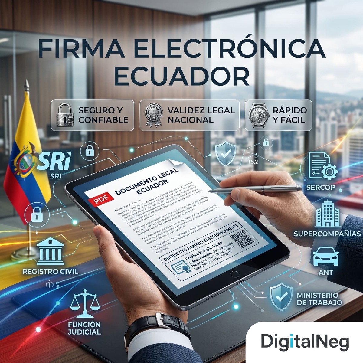 Firma de documento legal en Ecuador desde una tablet